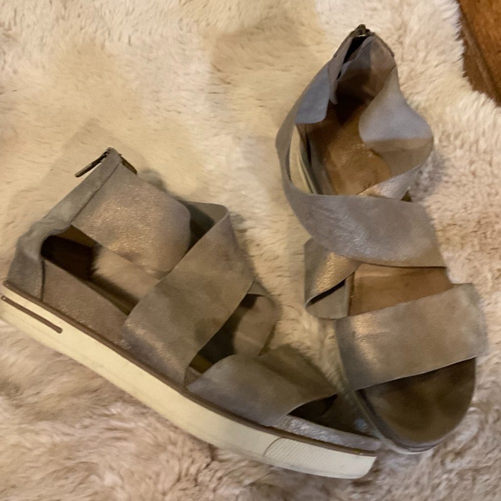 Eileen Fisher Sport Platform Sandal Gold Cross Womens 10